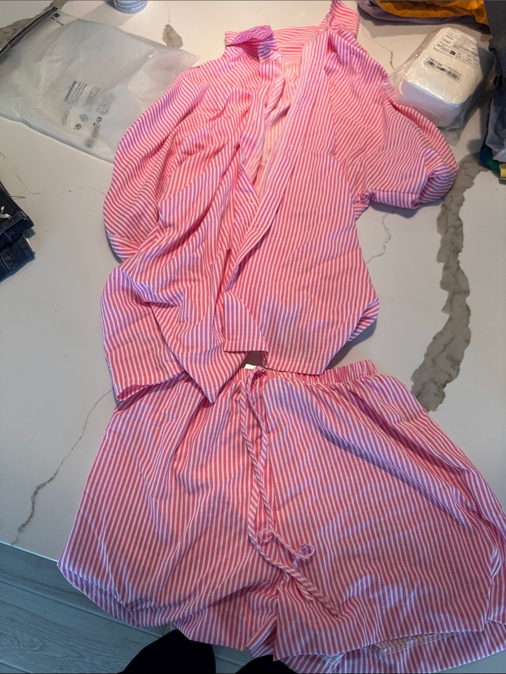 Old Navy Pink and White Striped Two-Piece Lounge Set